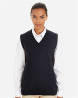 Harriton M415W Ladies' Pilbloc V-Neck Sweater Vest #color_BLACK