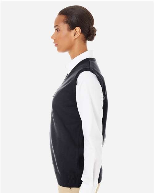 Harriton M415W Ladies' Pilbloc V-Neck Sweater Vest #color_BLACK