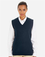 Harriton M415W Ladies' Pilbloc V-Neck Sweater Vest #color_DARK NAVY