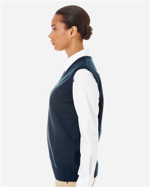 Harriton M415W Ladies' Pilbloc V-Neck Sweater Vest #color_DARK NAVY