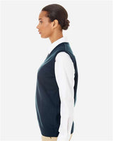 Harriton M415W Ladies' Pilbloc V-Neck Sweater Vest #color_DARK NAVY