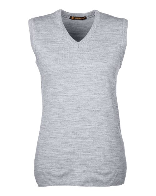 Harriton M415W Ladies' Pilbloc V-Neck Sweater Vest #color_GREY HEATHER