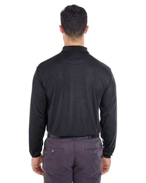 UltraClub 8210LS Adult Cool & Dry Long-Sleeve MeshPiqu Polo #color_BLACK