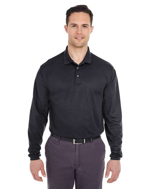 UltraClub 8210LS Adult Cool & Dry Long-Sleeve MeshPiqu Polo #color_BLACK