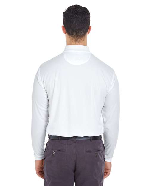 UltraClub 8210LS Adult Cool & Dry Long-Sleeve MeshPiqu Polo #color_WHITE