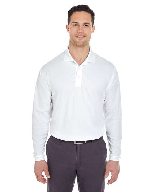 UltraClub 8210LS Adult Cool & Dry Long-Sleeve MeshPiqu Polo #color_WHITE