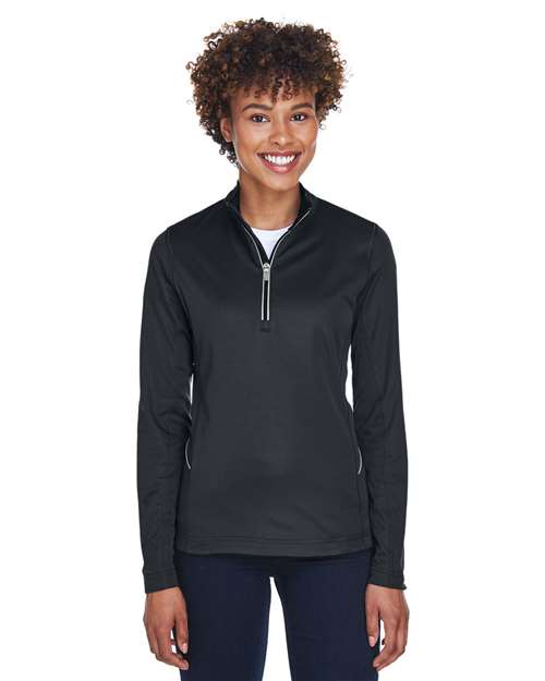 UltraClub 8230L Ladies' Cool & Dry Sport Quarter-Zip Pullover #color_BLACK