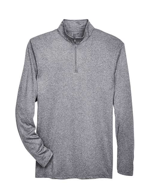 UltraClub 8618 Men's Cool & Dry Heathered Performance Quarter-Zip #color_CHARCOAL HEATHER