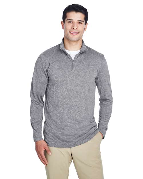 UltraClub 8618 Men's Cool & Dry Heathered Performance Quarter-Zip #color_CHARCOAL HEATHER