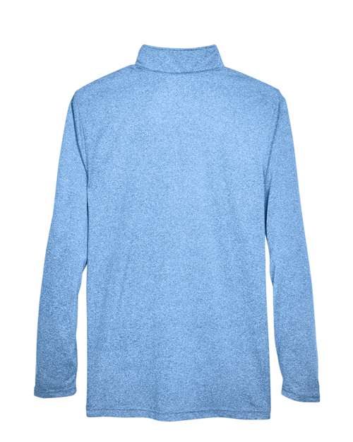 UltraClub 8618 Men's Cool & Dry Heathered Performance Quarter-Zip #color_COLMBIA BLU HTHR