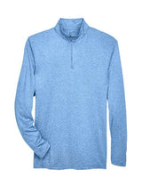 UltraClub 8618 Men's Cool & Dry Heathered Performance Quarter-Zip #color_COLMBIA BLU HTHR