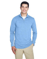 UltraClub 8618 Men's Cool & Dry Heathered Performance Quarter-Zip #color_COLMBIA BLU HTHR