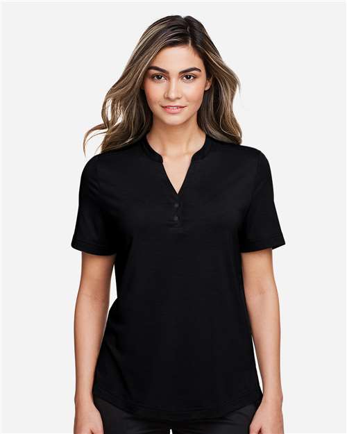 North End NE100W Ladies' Jaq Snap-Up Stretch Performance Polo #color_BLACK