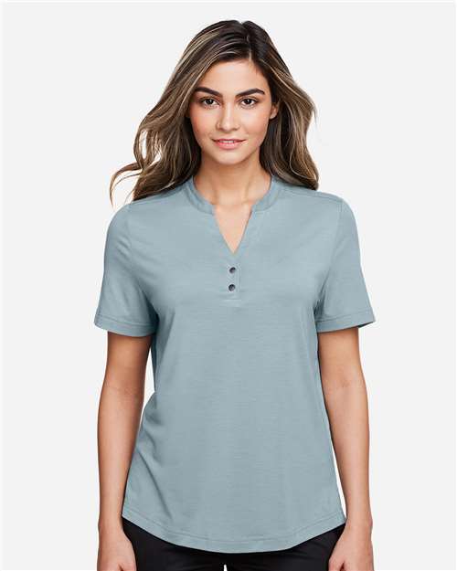 North End NE100W Ladies' Jaq Snap-Up Stretch Performance Polo #color_OPAL BLUE