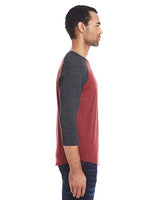 Threadfast Apparel 302G Unisex Triblend 3/4-Sleeve Raglan #color_CRD BLK/ BLK TRB