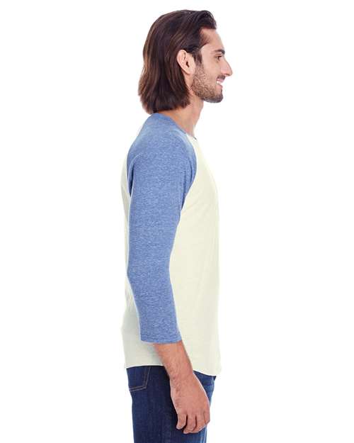 Threadfast Apparel 302G Unisex Triblend 3/4-Sleeve Raglan #color_CREAM/ NAVY TRIB