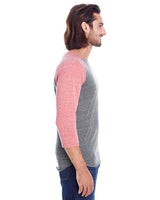 Threadfast Apparel 302G Unisex Triblend 3/4-Sleeve Raglan #color_GREY/ RED TRIBLD