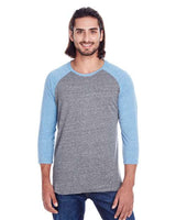 Threadfast Apparel 302G Unisex Triblend 3/4-Sleeve Raglan #color_GREY/ ROYAL TRIB