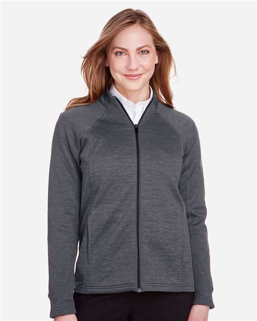 North End NE712W Ladies Flux 2.0 Full-Zip Jacket #color_CARBON HTHR/ BLK