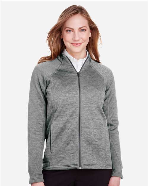 North End NE712W Ladies Flux 2.0 Full-Zip Jacket #color_LT HTHR/ CARBON