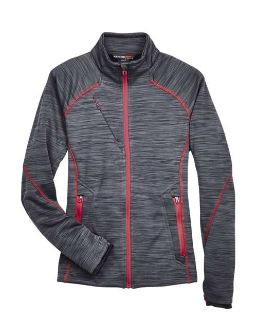 North End 78697 Ladies' Flux Mlange Bonded Fleece Jacket #color_CARBON/ OLY RED