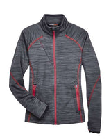 North End 78697 Ladies' Flux Mlange Bonded Fleece Jacket #color_CARBON/ OLY RED