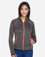 North End 78697 Ladies' Flux Mlange Bonded Fleece Jacket #color_CRBN/ ORNG SODA