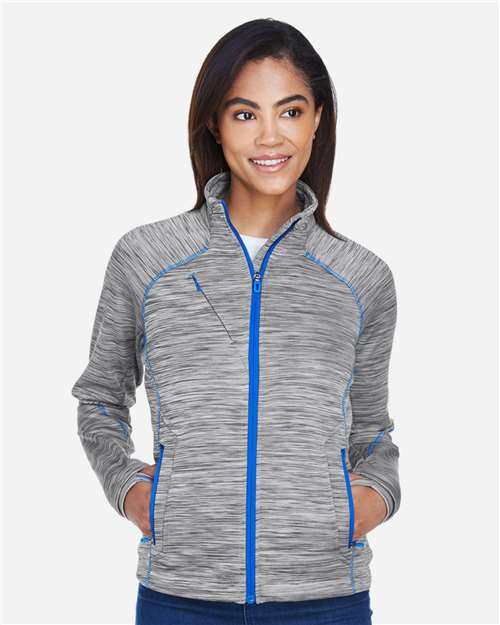 North End 78697 Ladies' Flux Mlange Bonded Fleece Jacket #color_PLATNM/ OLY BLU