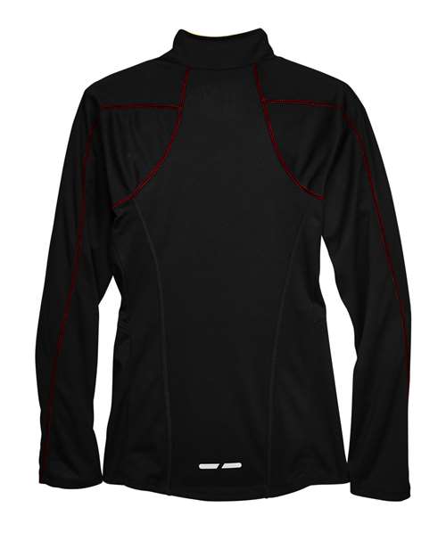 North End 78187 Ladies' Radar Quarter-Zip Performance Long-Sleeve Top #color_BLK/ CL RED