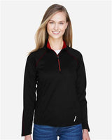 North End 78187 Ladies' Radar Quarter-Zip Performance Long-Sleeve Top #color_BLK/ CL RED