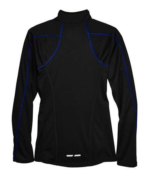 North End 78187 Ladies' Radar Quarter-Zip Performance Long-Sleeve Top #color_BLK/ TRU ROYAL