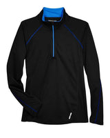 North End 78187 Ladies' Radar Quarter-Zip Performance Long-Sleeve Top #color_BLK/ TRU ROYAL