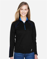 North End 78187 Ladies' Radar Quarter-Zip Performance Long-Sleeve Top #color_BLK/ TRU ROYAL