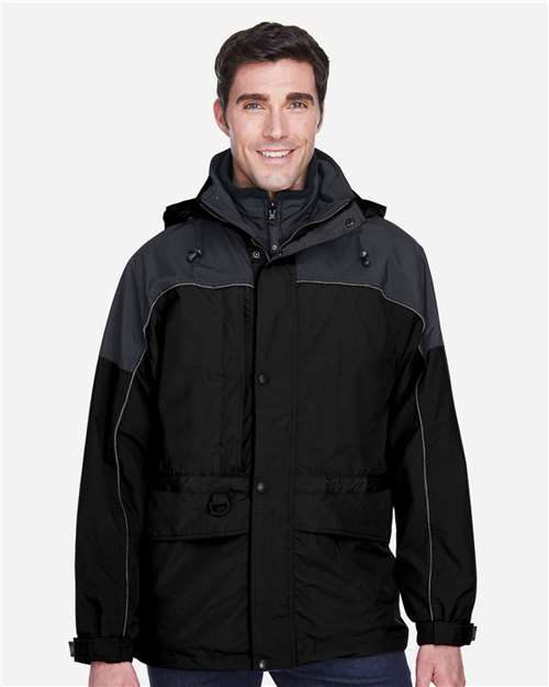 North End 88006 Adult 3-in-1 Two-Tone Parka #color_BLACK