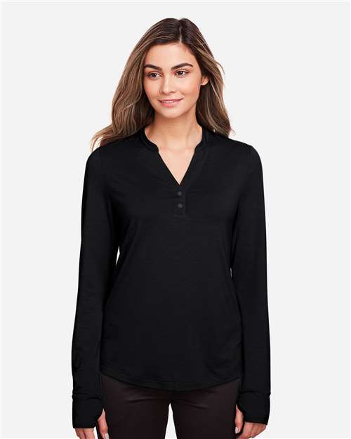 North End NE400W Ladies' Jaq Snap-Up Stretch Performance Pullover #color_BLACK