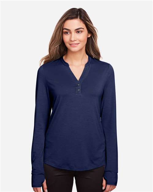 North End NE400W Ladies' Jaq Snap-Up Stretch Performance Pullover #color_CLASSIC NAVY