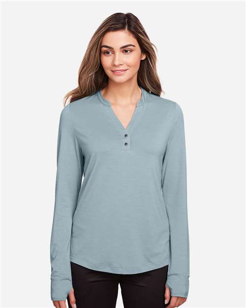 North End NE400W Ladies' Jaq Snap-Up Stretch Performance Pullover #color_OPAL BLUE