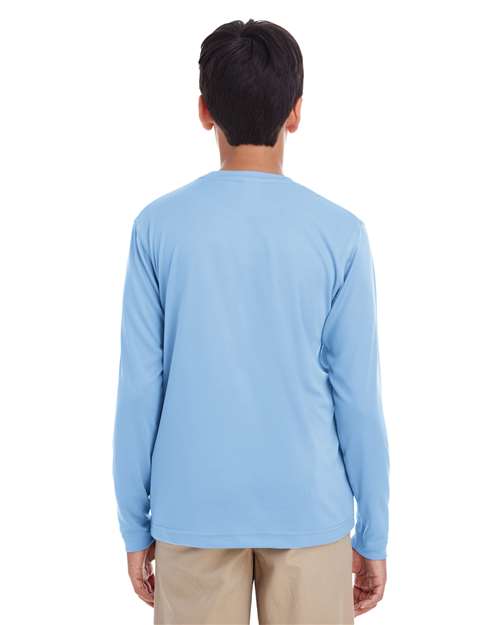 UltraClub 8622Y Youth Cool & Dry Performance Long-Sleeve Top #color_COLUMBIA BLUE