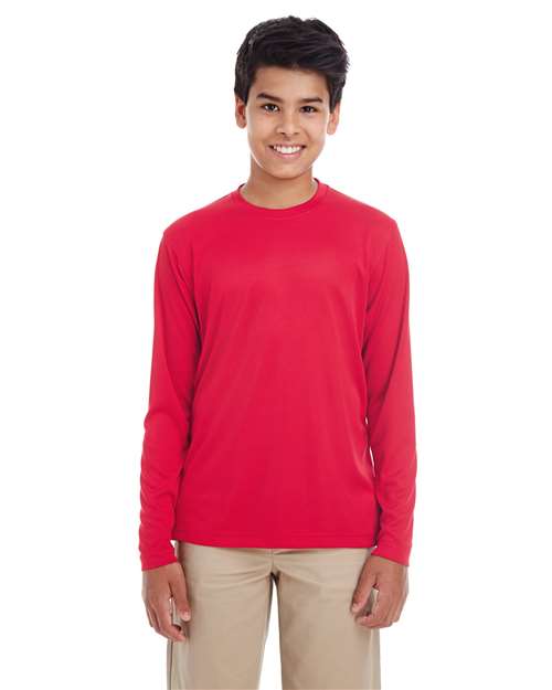 UltraClub 8622Y Youth Cool & Dry Performance Long-Sleeve Top #color_RED