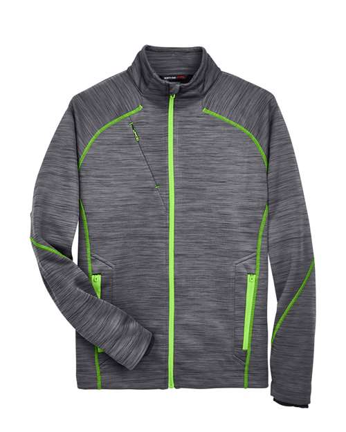 North End 88697 Men's Flux Mlange Bonded Fleece Jacket #color_CARBON/ ACD GRN