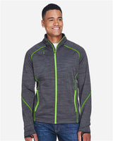 North End 88697 Men's Flux Mlange Bonded Fleece Jacket #color_CARBON/ ACD GRN