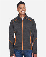 North End 88697 Men's Flux Mlange Bonded Fleece Jacket #color_CRBN/ ORNG SODA