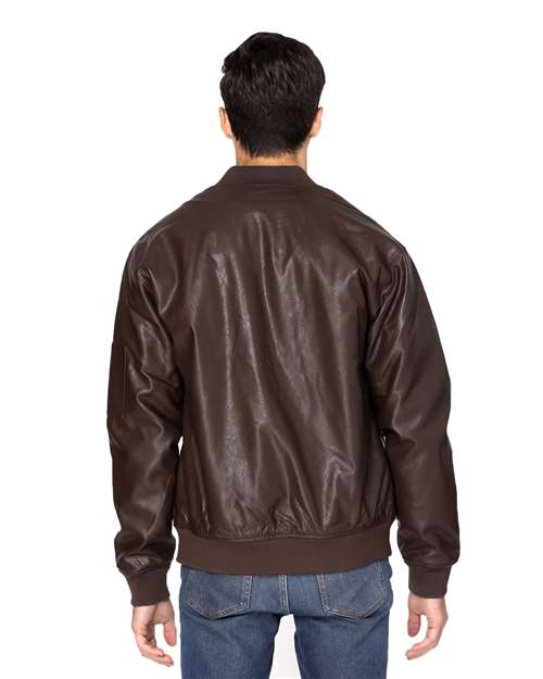 Threadfast Apparel 395J Unisex Bomber Jacket #color_BROWN VEGAN LTHR