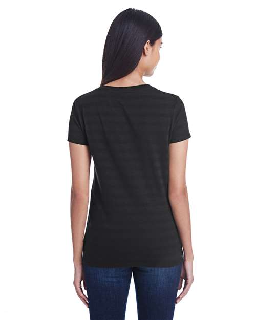 Threadfast Apparel 252RV Ladies' Invisible Stripe V-Neck T-Shirt #color_BLCK INVSBL STRP