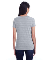 Threadfast Apparel 252RV Ladies' Invisible Stripe V-Neck T-Shirt #color_HTH GRY INV STRP
