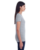 Threadfast Apparel 252RV Ladies' Invisible Stripe V-Neck T-Shirt #color_HTH GRY INV STRP