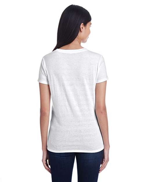 Threadfast Apparel 252RV Ladies' Invisible Stripe V-Neck T-Shirt #color_WHT INVSBL STRP