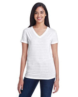 Threadfast Apparel 252RV Ladies' Invisible Stripe V-Neck T-Shirt #color_WHT INVSBL STRP