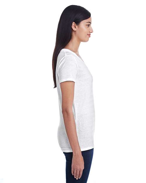 Threadfast Apparel 252RV Ladies' Invisible Stripe V-Neck T-Shirt #color_WHT INVSBL STRP