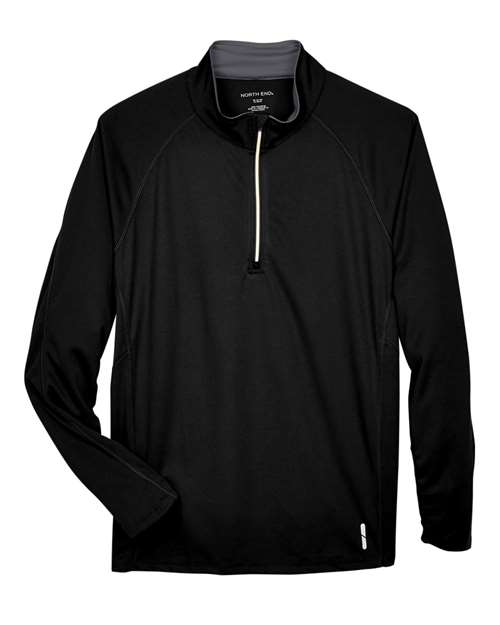 North End 88187 Men's Radar Quarter-Zip Performance Long-Sleeve Top #color_BLACK